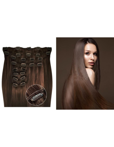 Extension clip volume LUXE 180 g capelli lisci veri 63 cm - castano