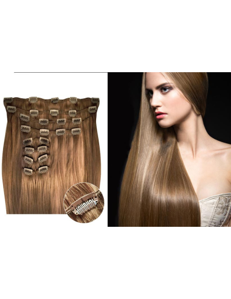 Extension clip volume LUXE 180 g capelli lisci veri 63 cm - castano chiaro