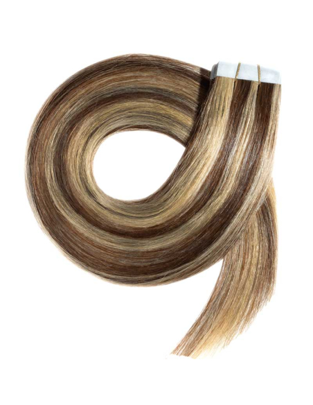 Extension biadesive capelli lisci 50 cm - castano con mèches bionde