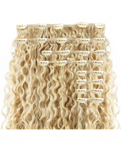 Extension clip volume LUXE 180 g capelli ricci veri 63 cm - biondo chiaro