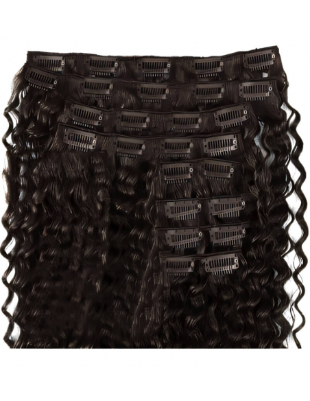 Extension clip volume LUXE 180 g capelli ricci veri 63 cm - castano